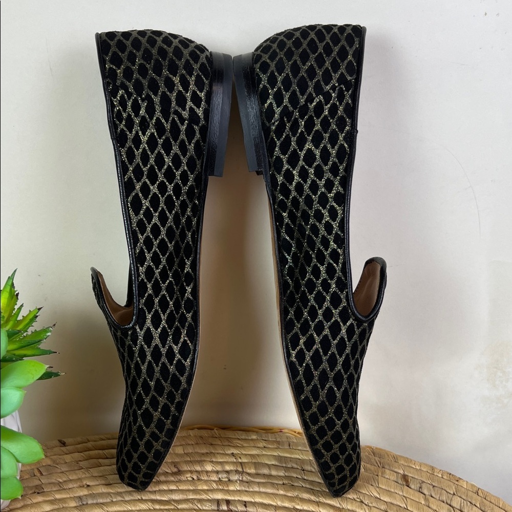 Italeau Theresa Loafers Black With Metallic Harlequin Pattern Smoking Flat 38 - Picture 9 of 11